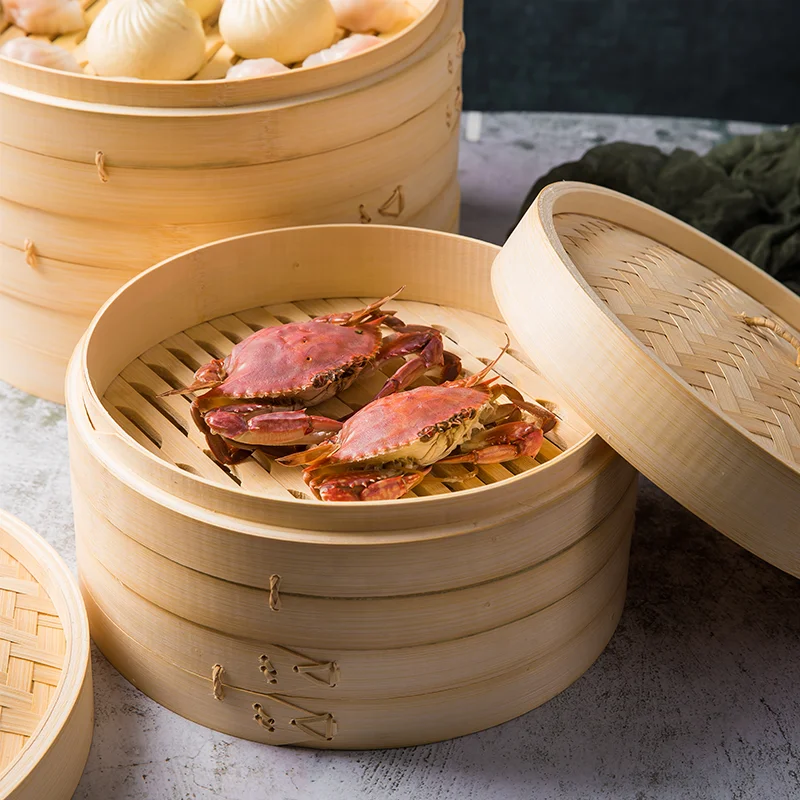 
Wholesale Chinese 10 inch Bamboo Steamer Basket set for Kitchen Factory High Quality Bamboo Steamer Basket 