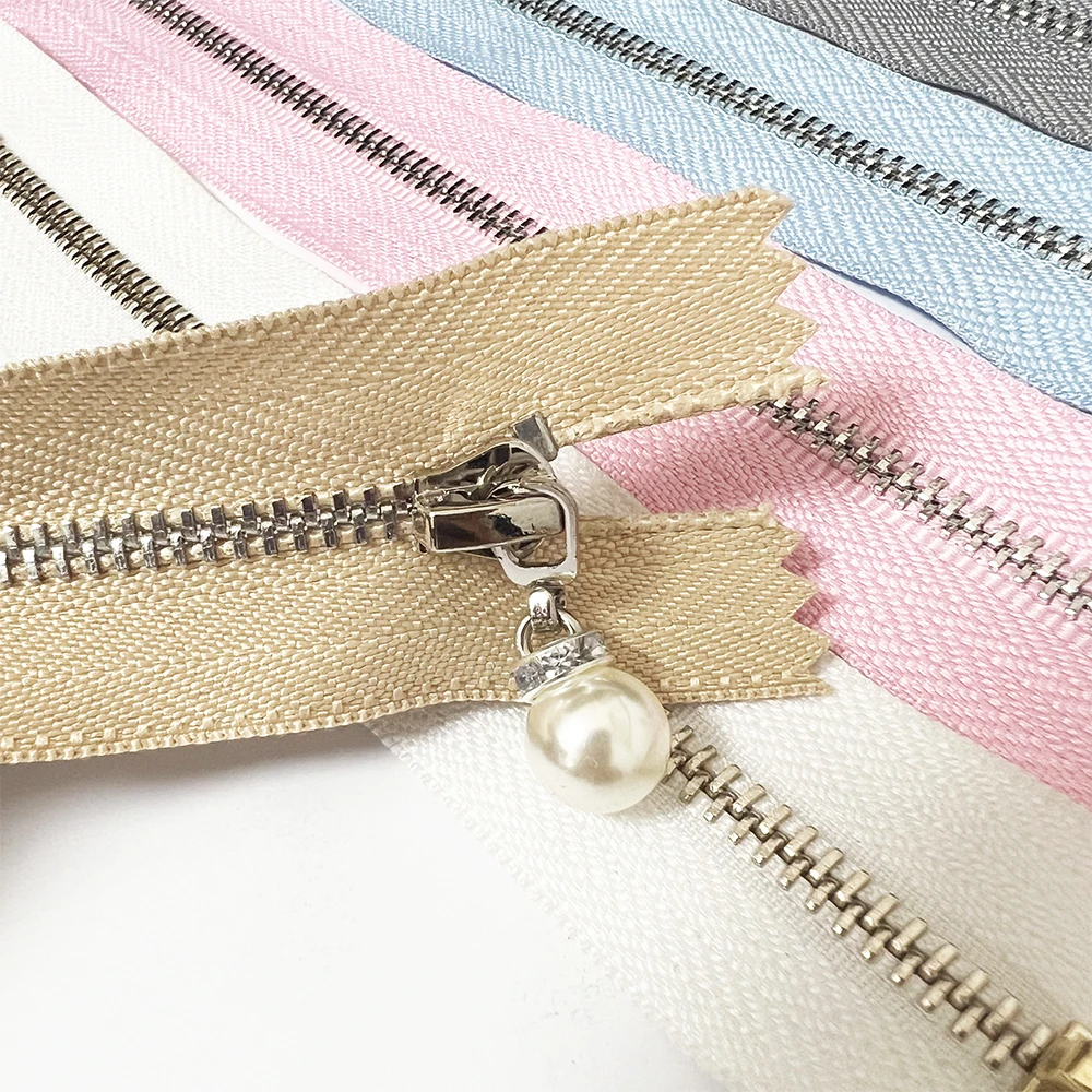 Wholesale Fancy Pearl Puller Custom Open Closed End #3 #5 #8 Gold Silver Decorative Pearl Slider Metal Zipper
