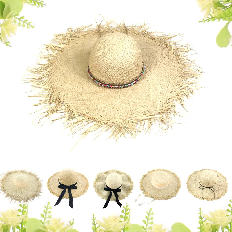 Wide Brim Handmade Hats Women Summer Raffia Beach Travel Straw Hats Outdoor holiday camping sunshade hat