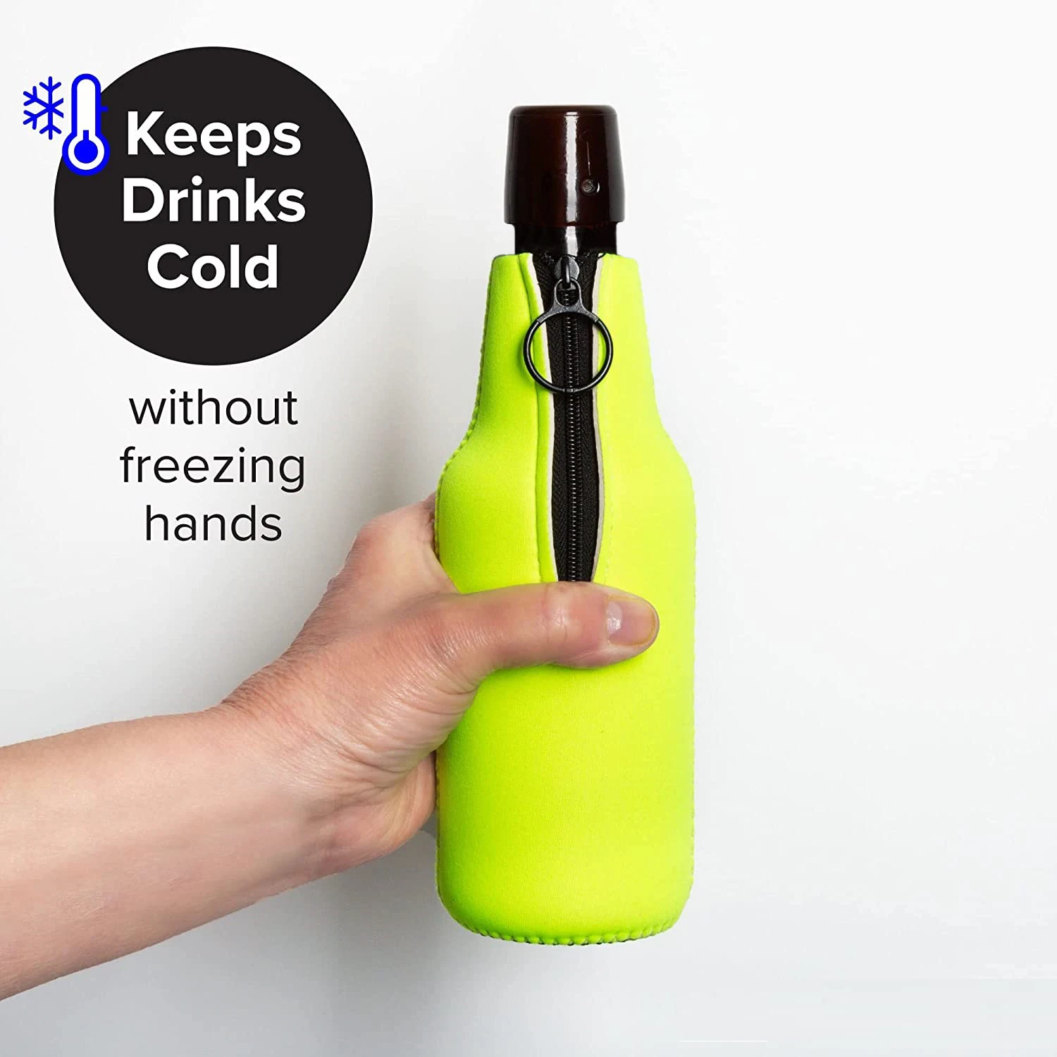 Custom Logo Design 330ML Waterproof Neoprene Beer Bottle Cooler Sleeve Insulator with Zipper