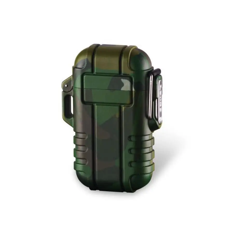 Outdoor portable waterproof camouflage double arc charging lighter usb cigarette lighter windproof silent factory outlet