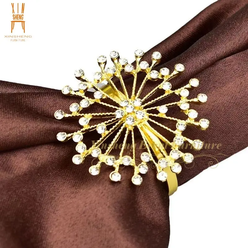 Хит продаж Золотое свадебное роскошное кольцо для салфеток с золотым бриллиантом