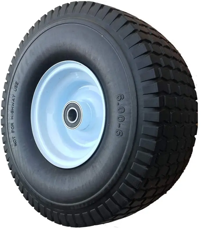 15 x 6.00-6 tyre wheel Flat free wheel with metal hub 600-6 Solid rubber tyre PU foam Puncture proof tyre