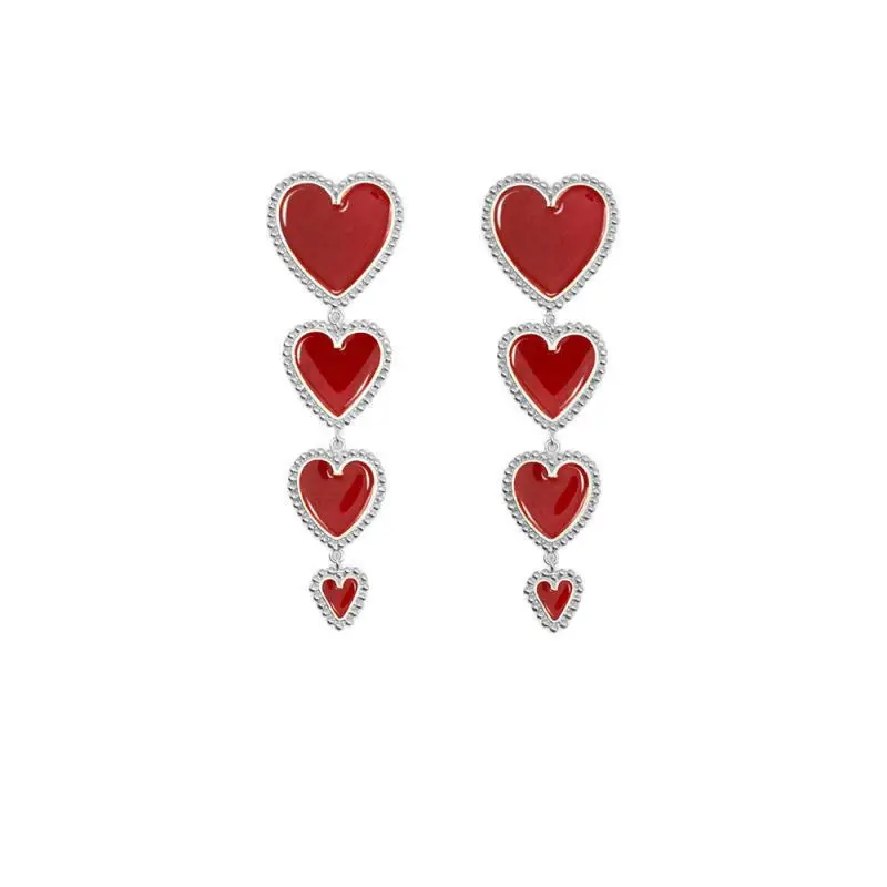 YSER-19631 Fashion Vintage Jewelry Earrings with Long Drop Heart Red Earrings for Women