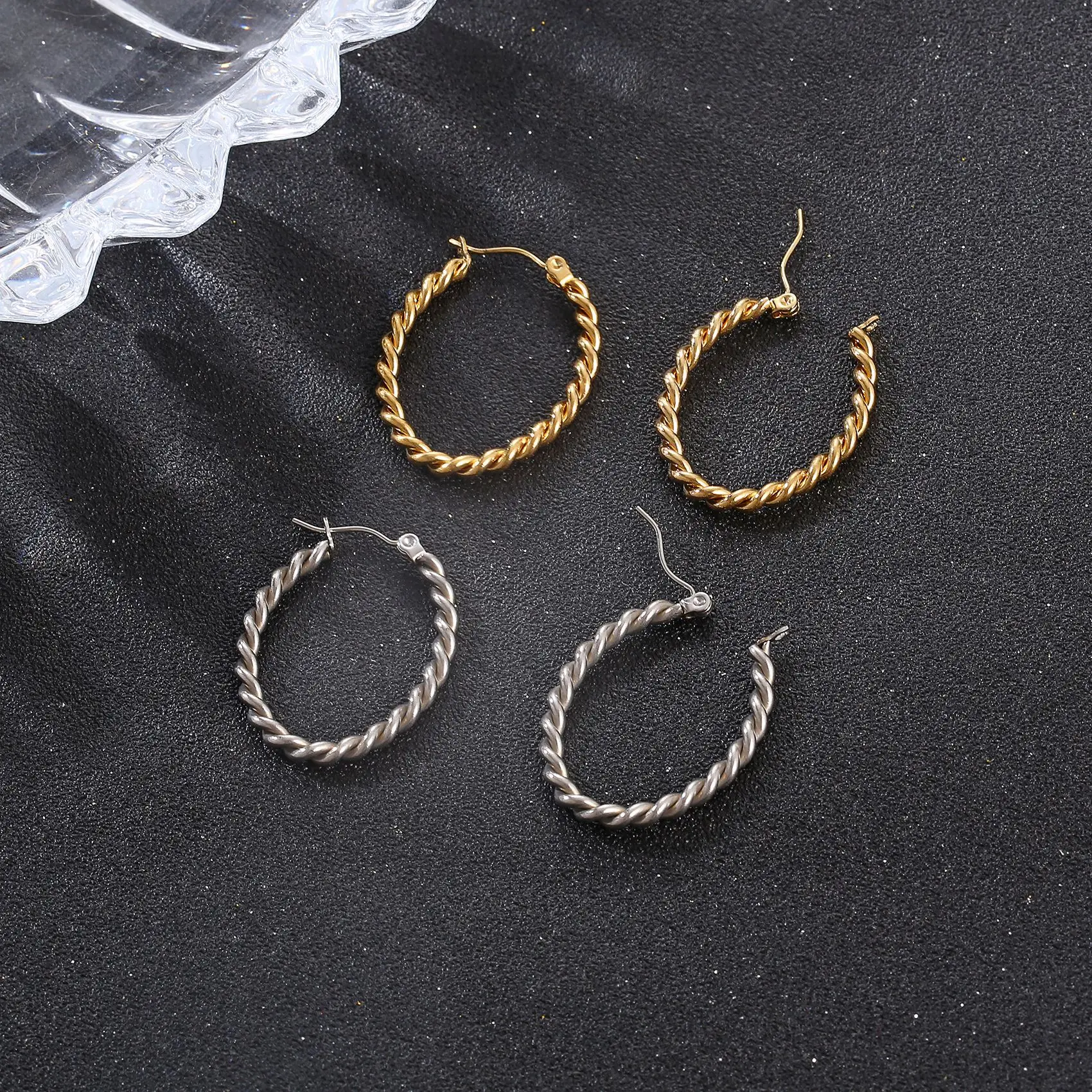 Twist Round Hoop Earrings 14k Gold Color Geometry Jewellery for Women Girl Party Wedding Gift