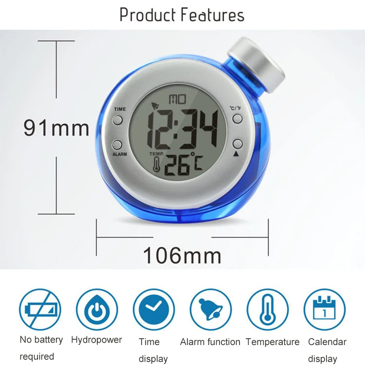 Recyclable Eco-Friendly Water Clock Alarm Easy to Set Modern Clocks with Fun Design Water Powered Clock