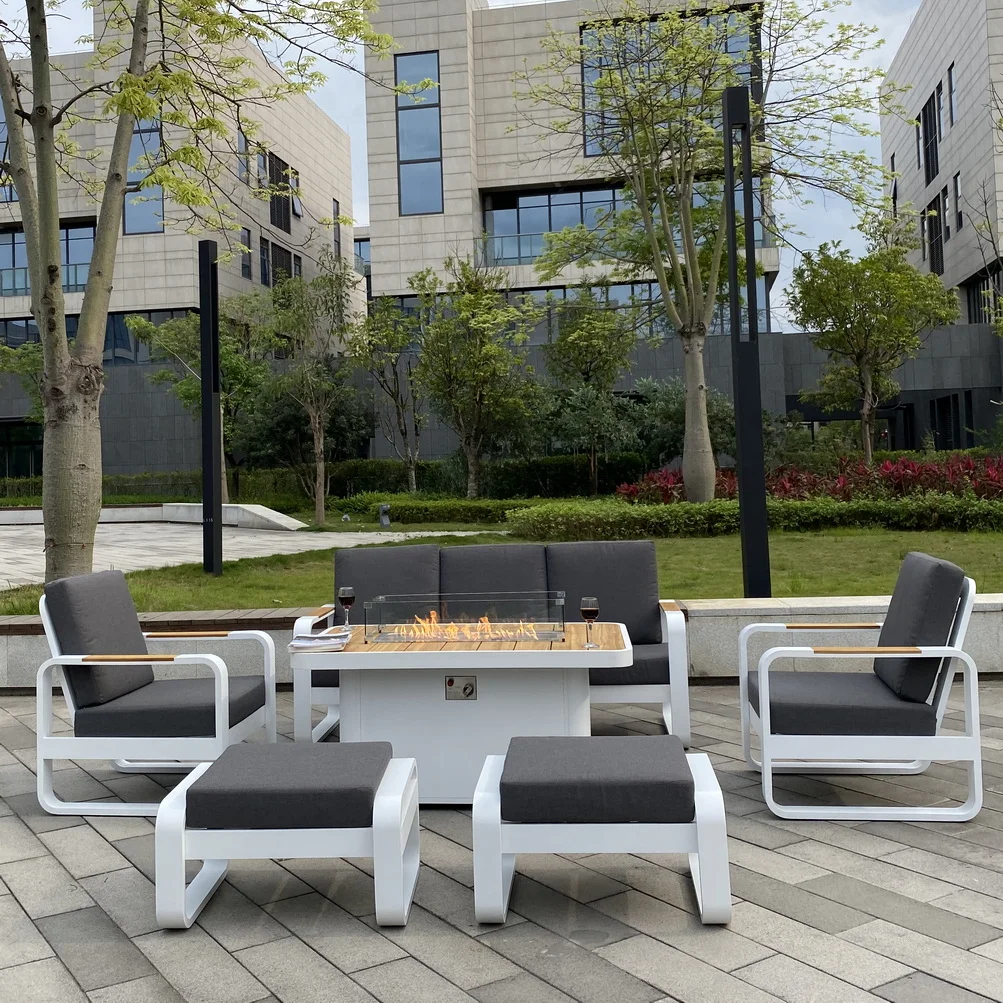 50 Inch Teak Wood Outdoor Furniture  Fire Pit Table  with Teak Wood Sofa Set