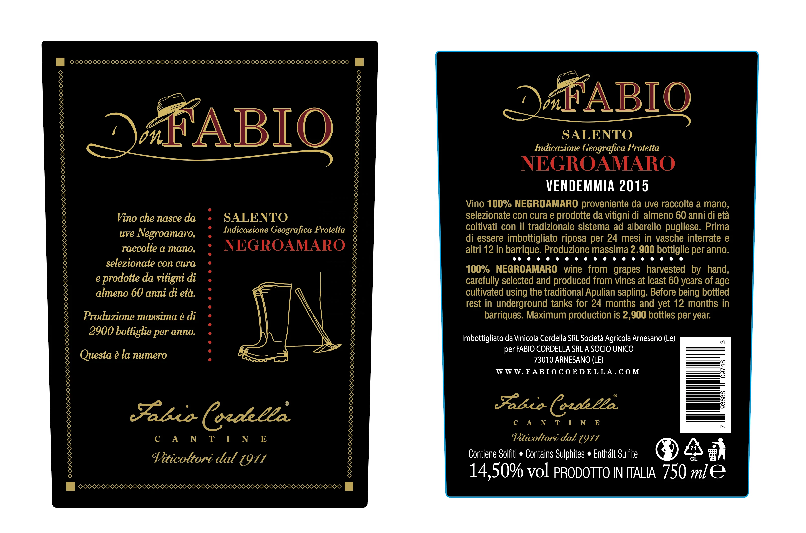 Don Fabio Italian Red Wine Negramaro Salento IGP 750ml bottles The Wine Champions GVERDI Selection Made Italy Red wine