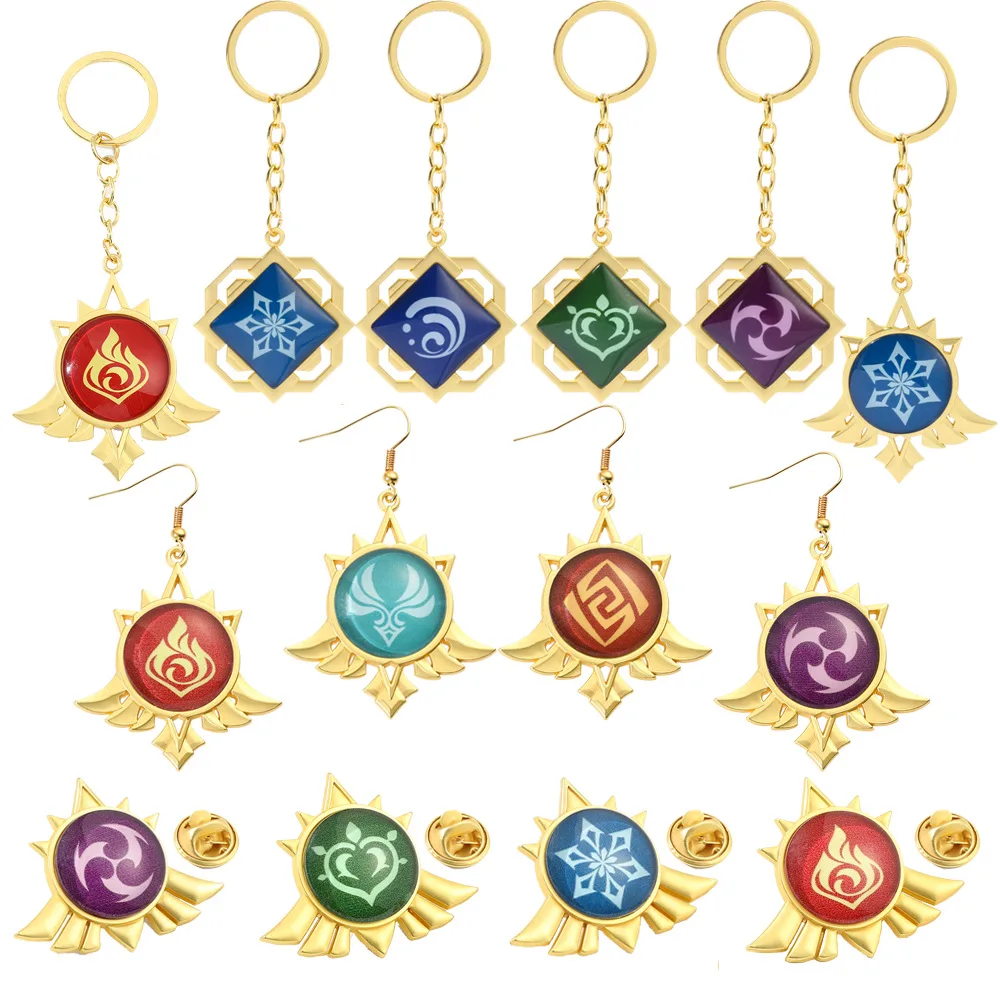 2023 New Game Genshin Impact Native Element Eye Of Elements Keychain Luminous Key Chain