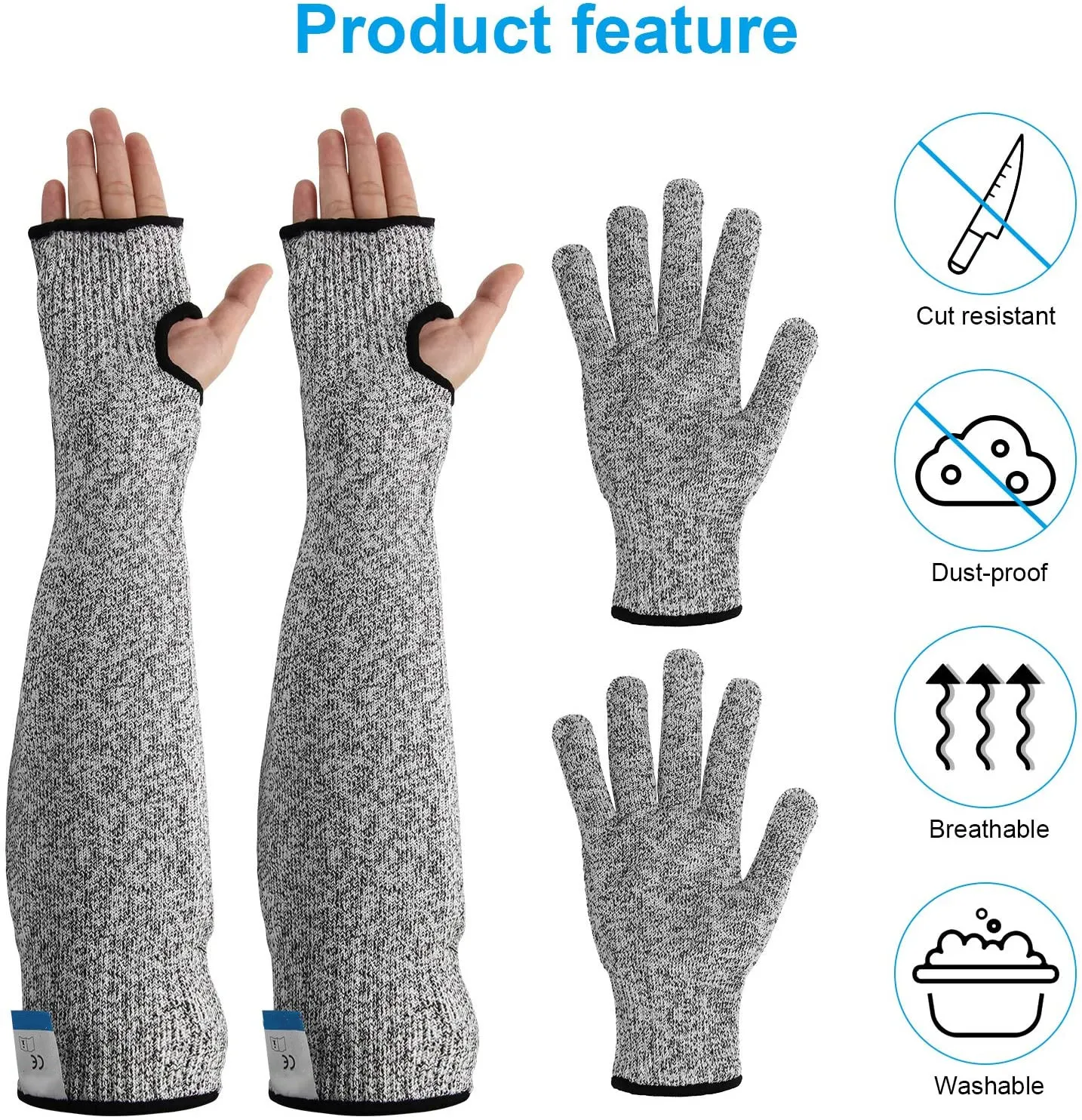 Cut-Resistant XL Safety Sleeves with 13g Gauge HPPE Aramid or Kevlar Fabric Sleeves for General Purpose Protection Free Sample
