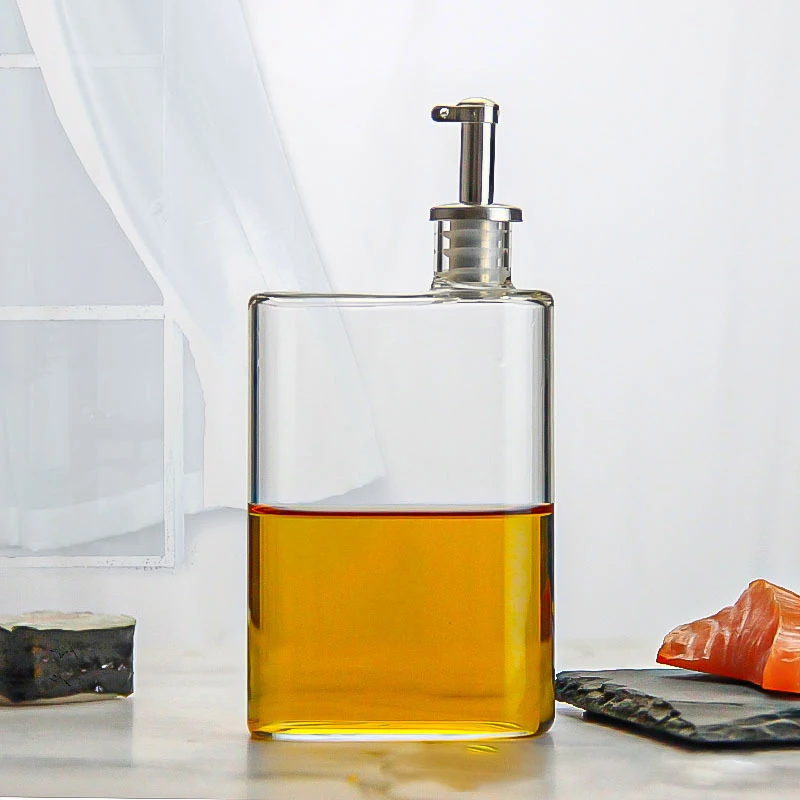 56H Stainless Steel Oil Bottle Borosilicate Glass Container Kitchen Seasoning Container Sauce Vinegar Bottle Oil Dispenser