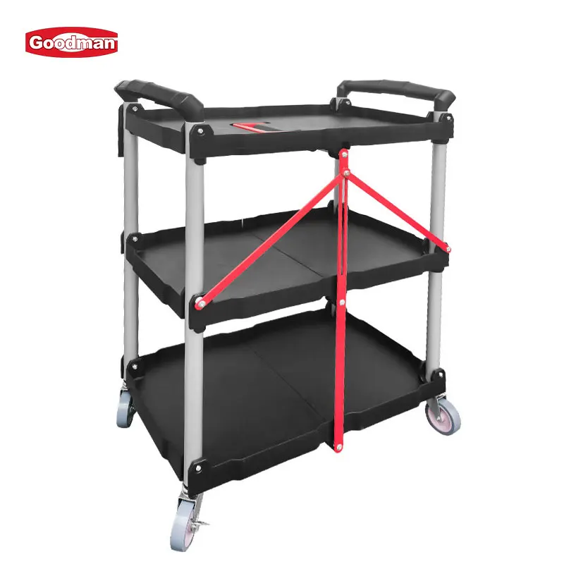 Commercial Hotel Restaurant Supplies Buffet Service Bus Cart Trolley Folding 3 Layer Food Trolly