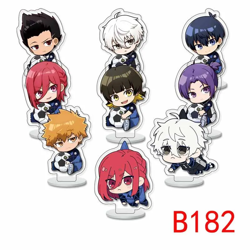 9PCS Key Chain cartoon pvc material  Stand Blue Lock Japanese Anime 8Bit Isagi Yoichi Cartoon Mini Plastic Building Blocks Kids
