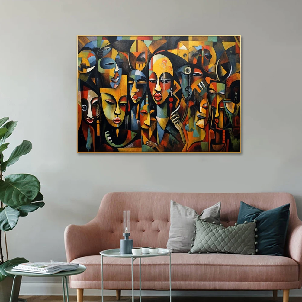 Huamiao Wholesale Wall Picture African Wall Art Abstract Portrait Handpainted Oil Painting Hand