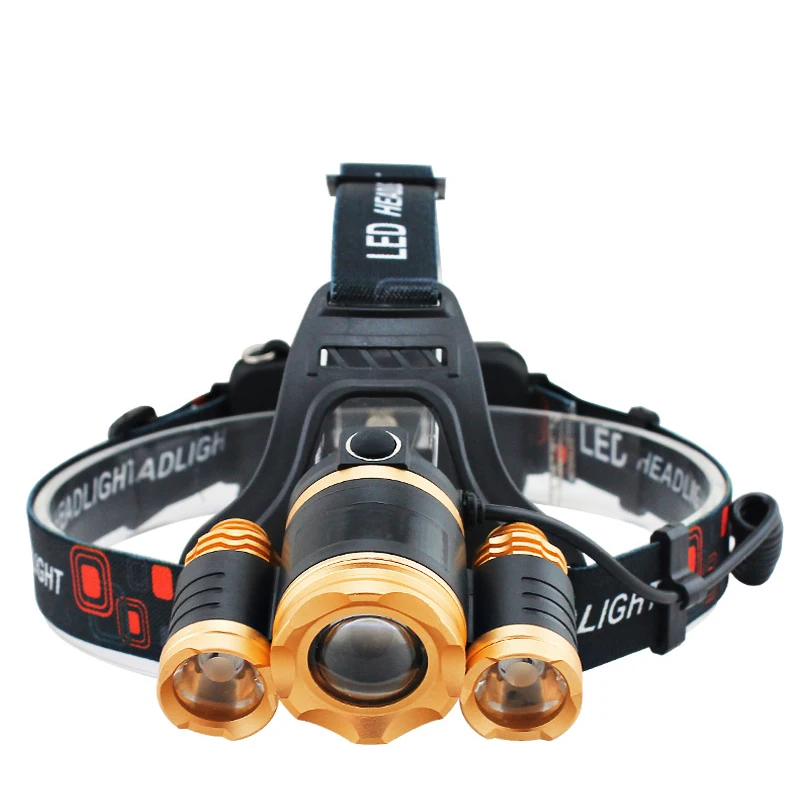 Led Glare Headlight USB Charging 10W High-power Three-light Head T6 Aircraft Light Outdoor Mountaineering Camping Lighting