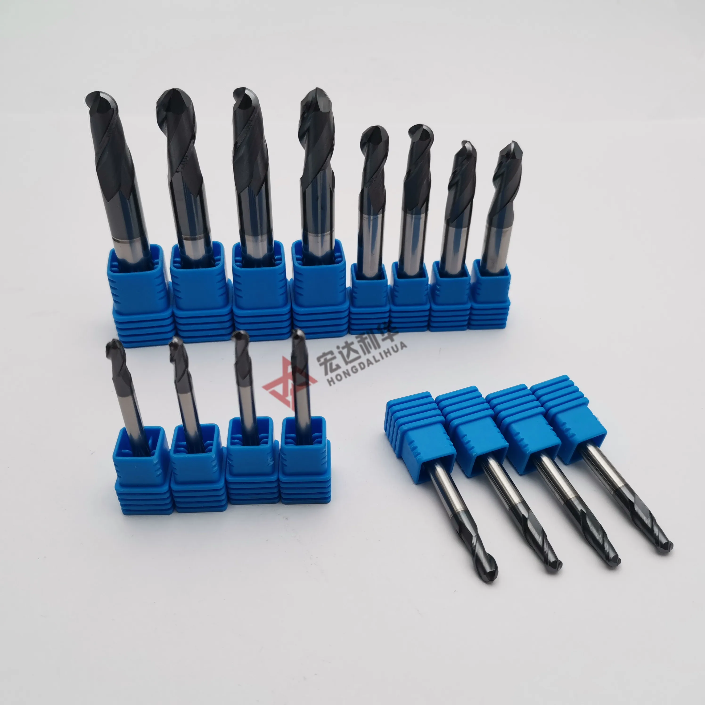 2 Flute HRC45 55 65 Ball Head Shank CNC Milling Cutter Sets Tungsten Steel Cut Bits Round Nose End Mill