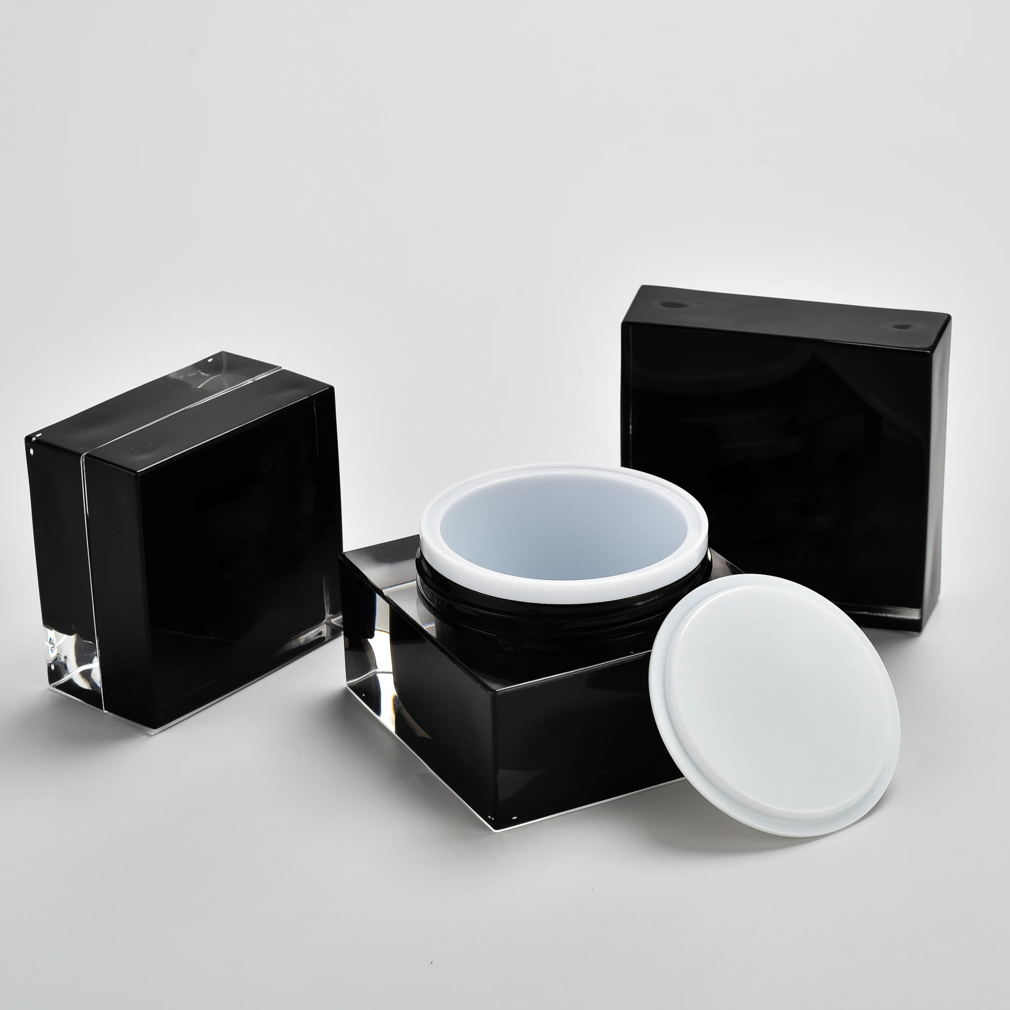 UU package 15g 30g 50g Cosmetic square shape amber black acrylic jar container / Elegant empty cream jars with black lid