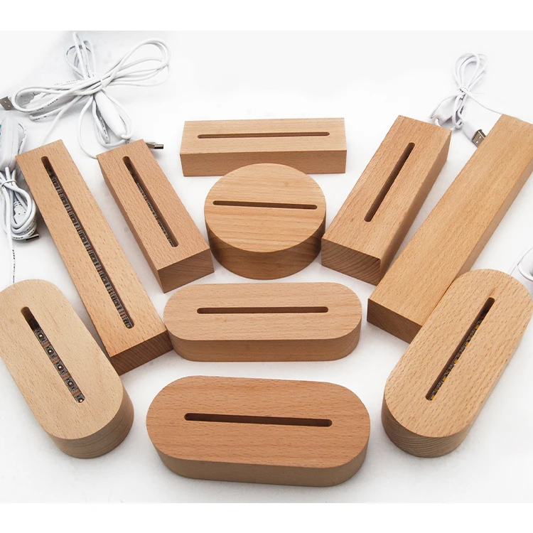 Luminous USB LED Light Holder Desktop Display Base DIY Acrylic Sheet Decoration Customized Christmas Wood Modern Night Light