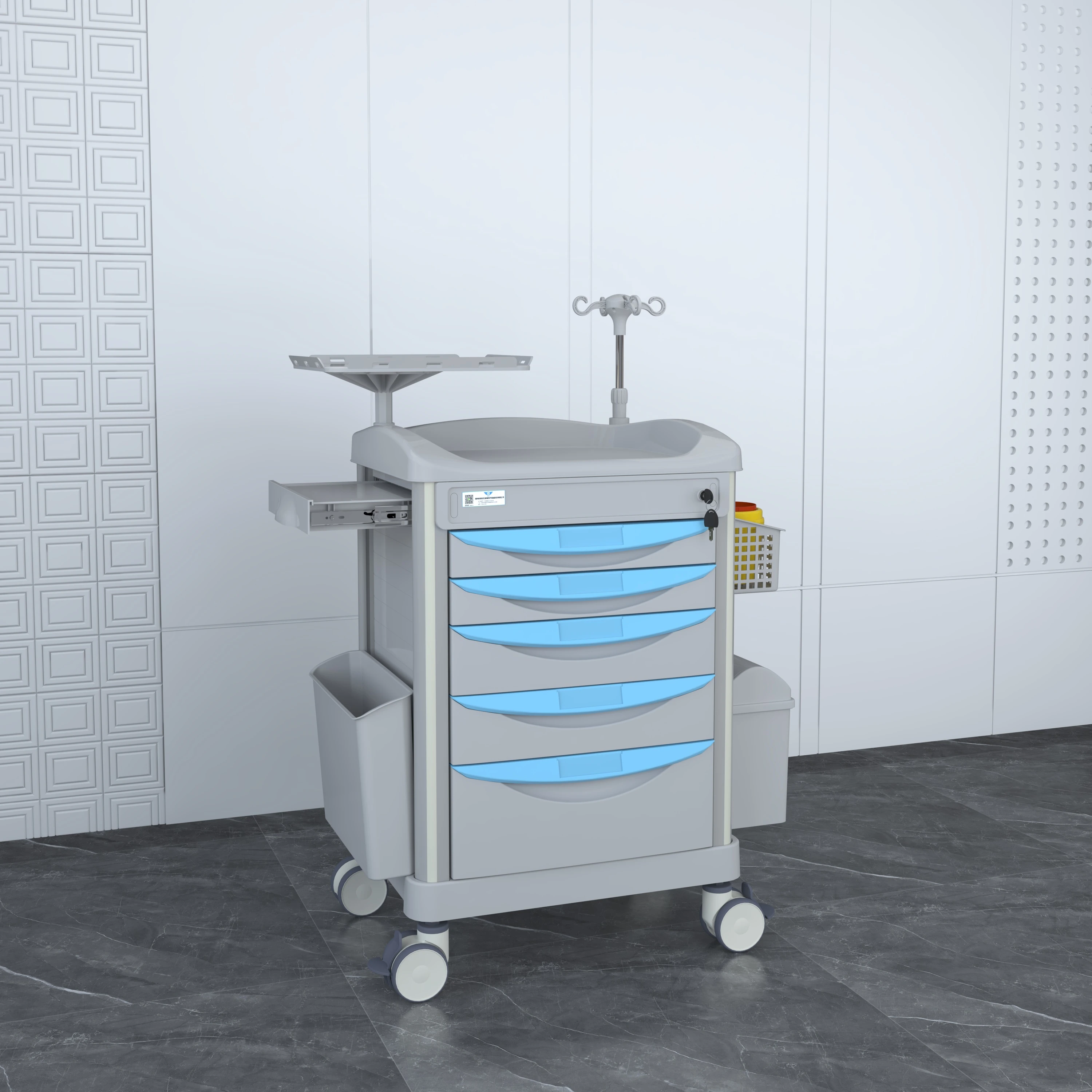 Factory wholesale hospital emergency mobile with drawer universal wheel multi-functional ABS rescue cart with venous stent