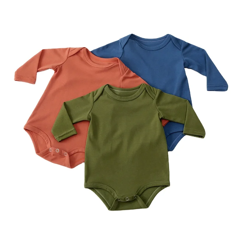 Ultra Soft Multi Color Newborn Baby Boy Romper Long Sleeve Bodysuit Plain Baby Clothing Bamboo