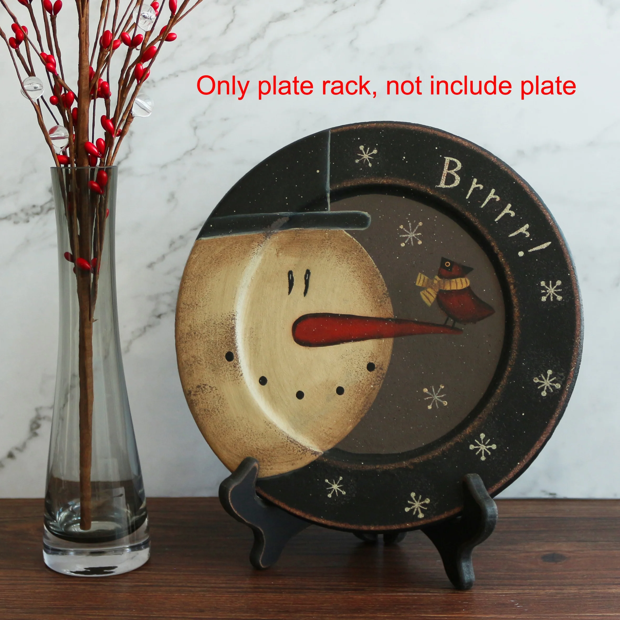 Vintage Distressed Black Decorative Wooden Plates Rack Wood Easels Holder Folding Display Stand Home Decor Art, 7 Inch, Set of 2