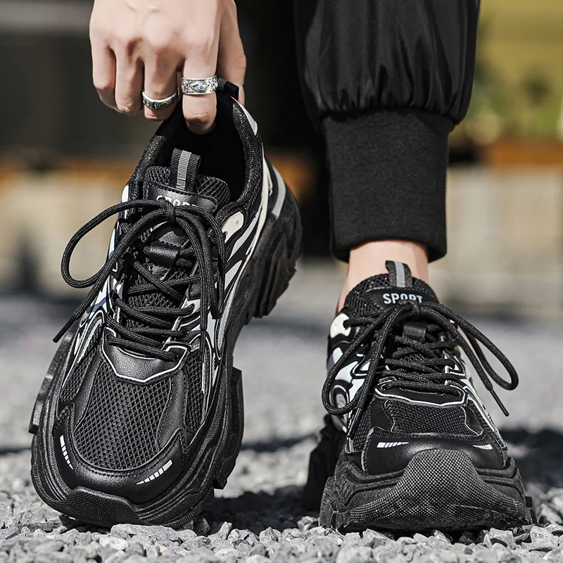 OEM Custom Wholesale Hot Style Breathable Men Campus Chunky Shoes Sport Black Sneakers