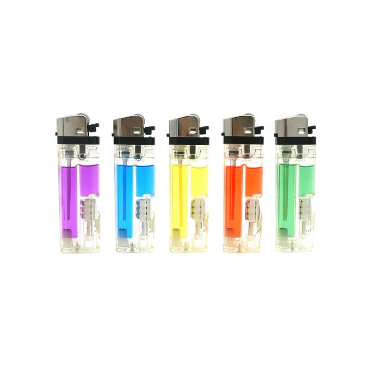 Transparent Color Flint LED Lighter Cakmak Refillable Butane Gas Lighters Custom Logo