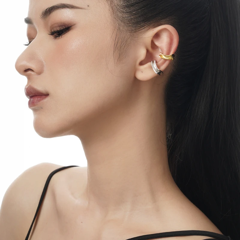 ICEBELA Fashion Jewelry 925 Sterling Silver 18k Gold Plated Neutral Style Simple Double Concave Earrings Without Ear Holes