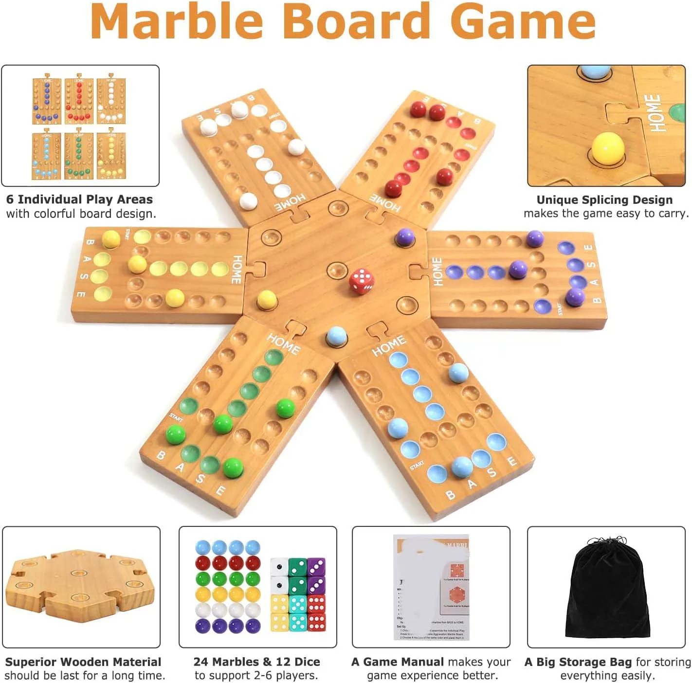 Unisex Portable Wooden Board Games Marble Games for 2-4 Years Family Friends Party Game Nights with 4 and 6 Players