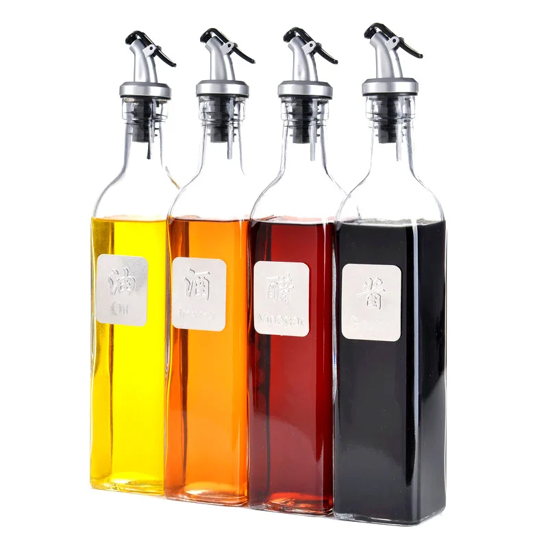 Manufacturer Square Shape Kitchen 500ml Empty Glass Vinegar Cruet Olive Oil Bottle with Dispenser