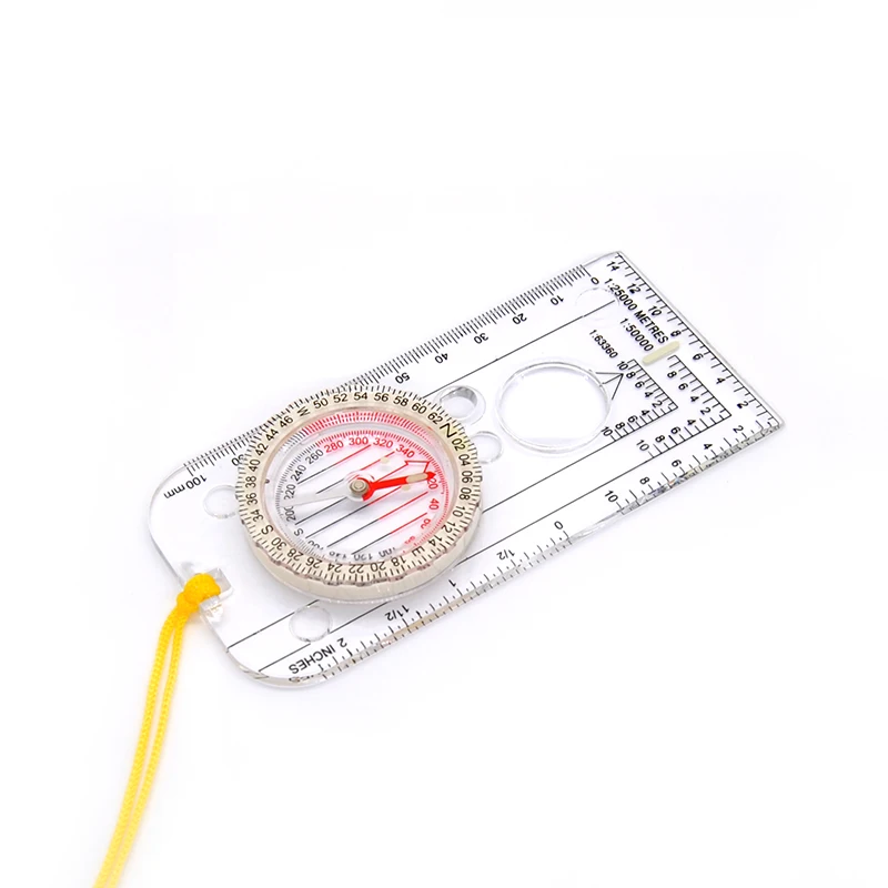 Acrylic base plate map surveying compass with scale ruler and magnifying glass