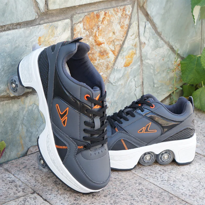 Deformation Walking   Rollershoes Outdoor Sports Kick Out Spinning Top Roller Skates Shoes with Retractable 4 Wheels