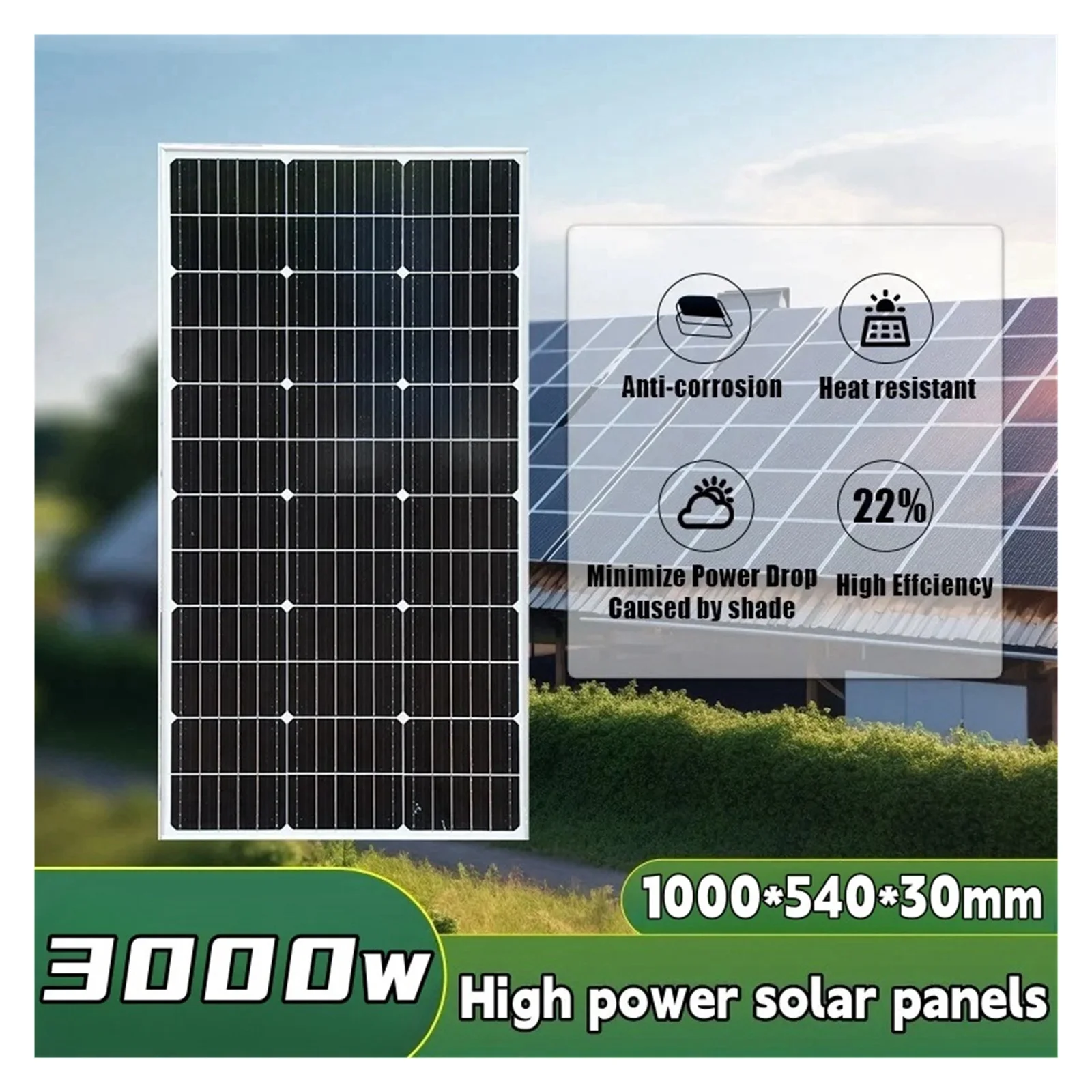 Senhuo Rigid Solar 3000w Single Crystal Photovoltaic Panel 18V Charger For Outdoor Home Roofs