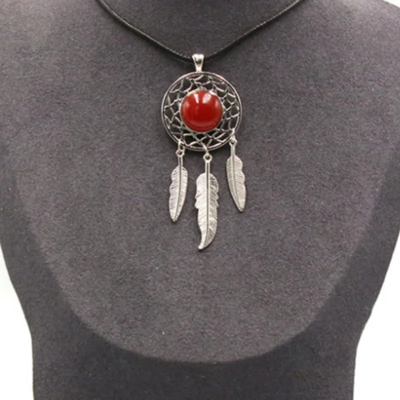 Agate Crystal Dream Catcher Necklace Pendant Natural Stone Dream Catcher Wind Chimes Pendant Jewelry