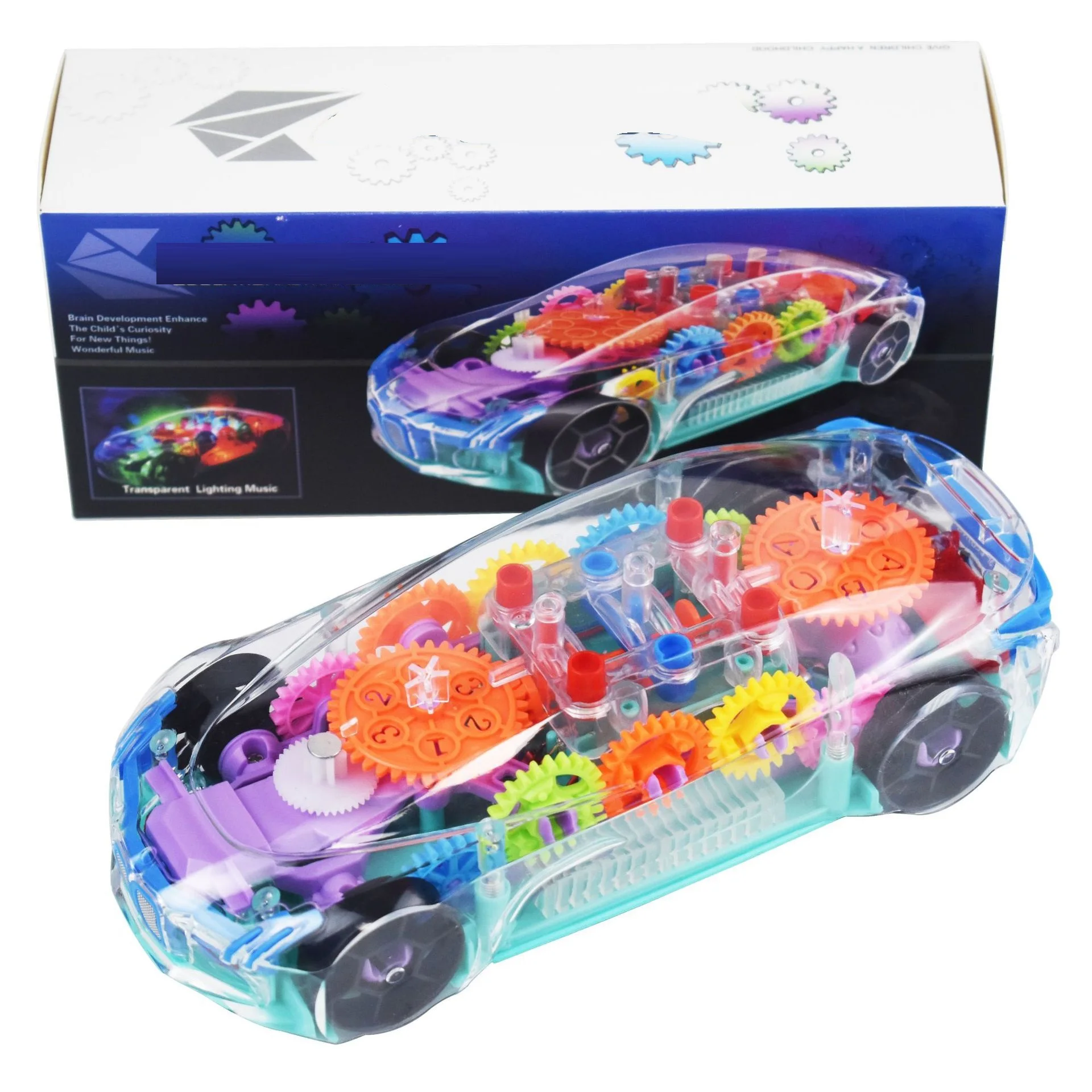 Kids transparent gear bus toys battery operated car electric universal driving interesting toy bus with light