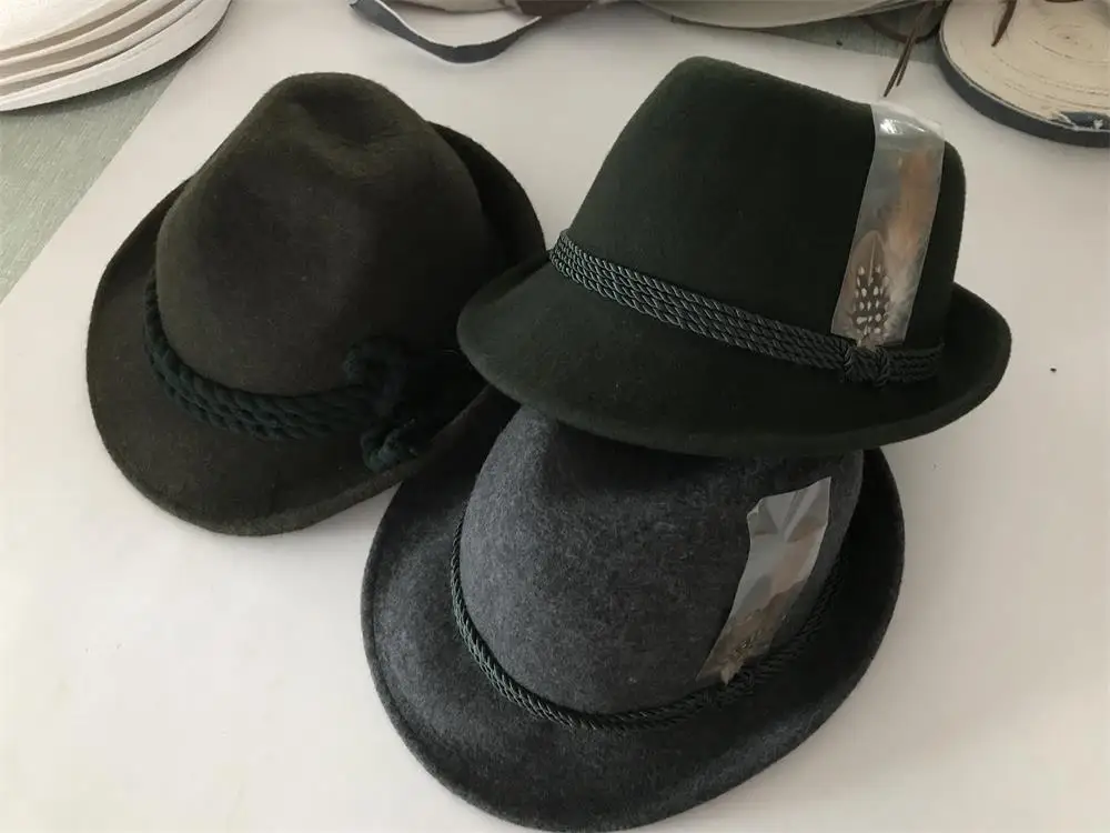 
wholesale feather customized logo factory price wool trilby fedora hat 