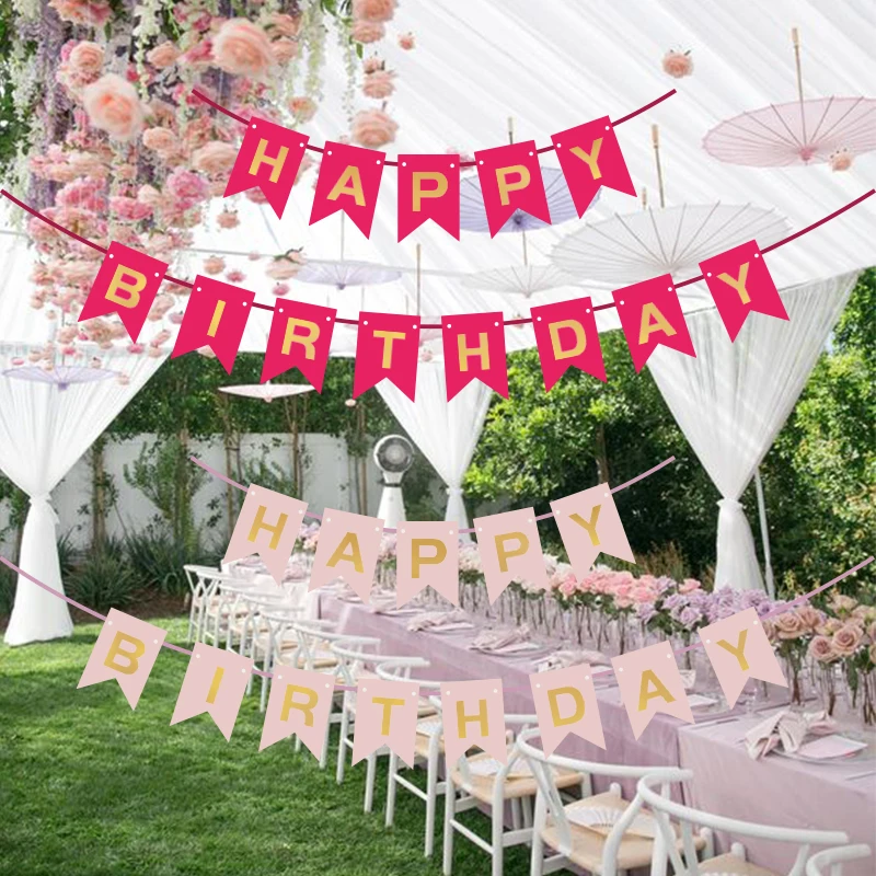 Wholesale 17*12 CM Happy Birthday Hanging Paper Banner Fishtail Party Flags For Happy Birthday Decoration Supplies