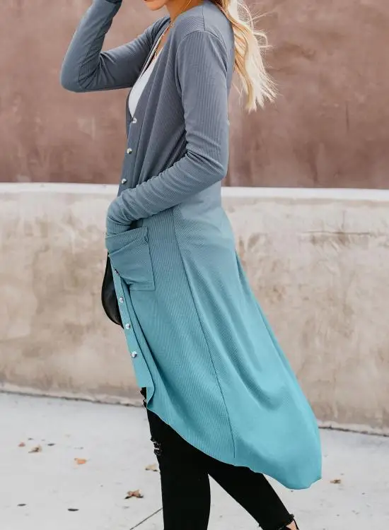  Good Stretchy Knit High Low Slim Fit Blue Gradient Modern Ladies