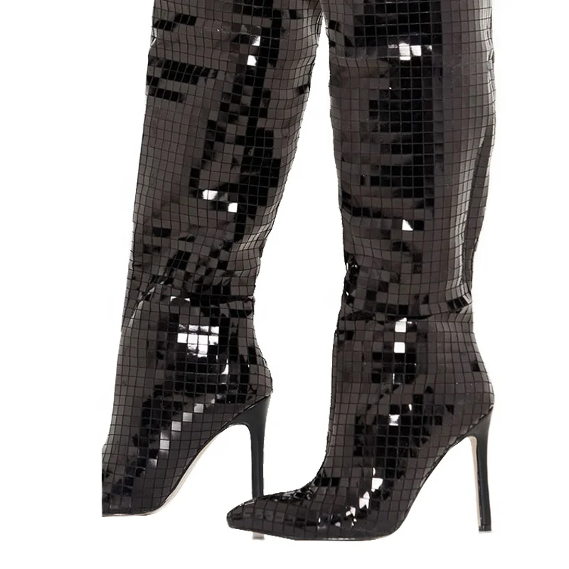 Fashion thigh high patent thin heel boots sexy for women