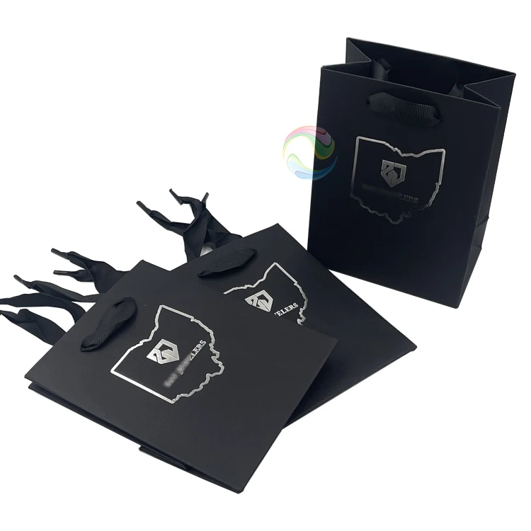 Luxury Eco Custom LOGO Made Matte Black Colored Small Jewelry Paper Bag