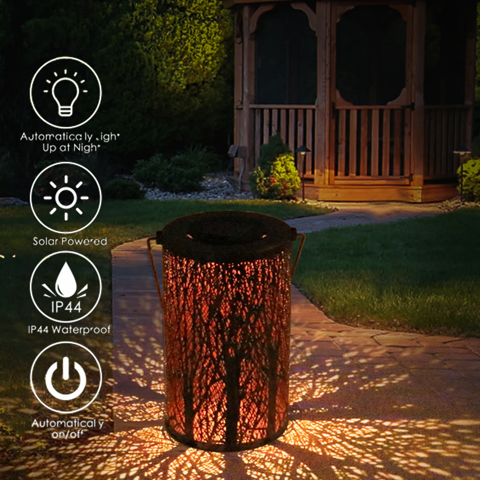 Waterproof Metal Hollow Solar Lanterns Solar Garden Lights for Garden Patio Yard Hanging Outdoor Garden Ornaments