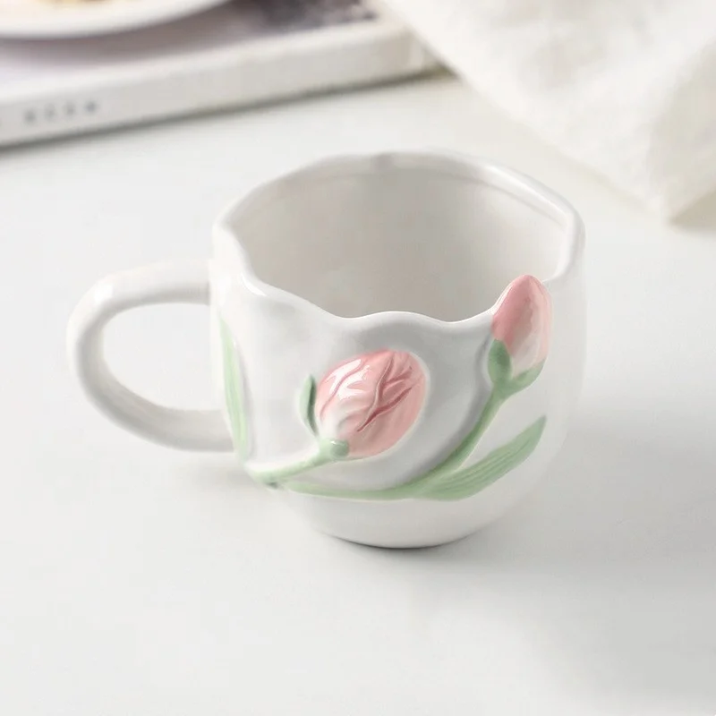 Madou 350 мл корейский стиль 3D тюльпан керамика для тарелочной чаши посуда ручной росписью кофейная чашка торта десертная тарелка