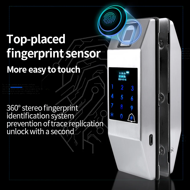 
fl21 frameless glass door smart lock TTLOCK APP fingerprint lock and home or Office keypad Sliding glass door magnetic lock 