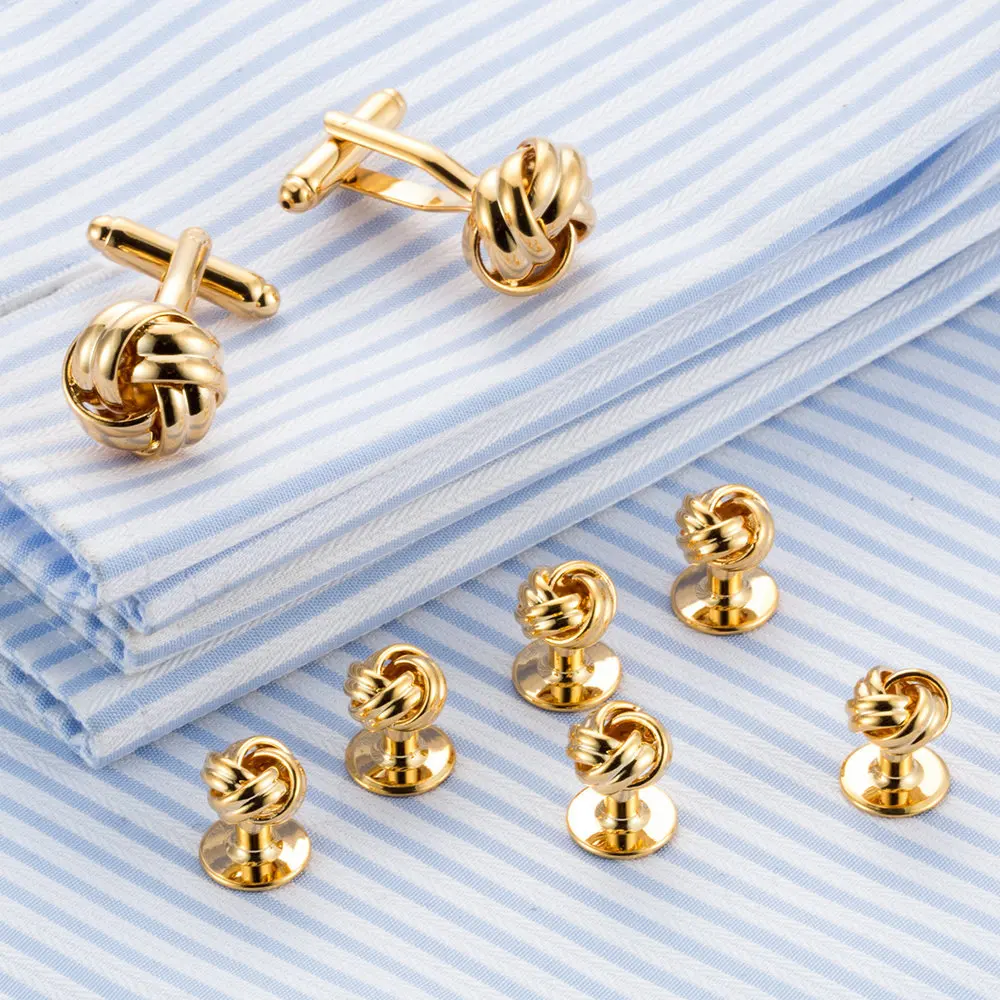 Gold and Silver Twisted Tuxedo Cufflinks and Studs Set