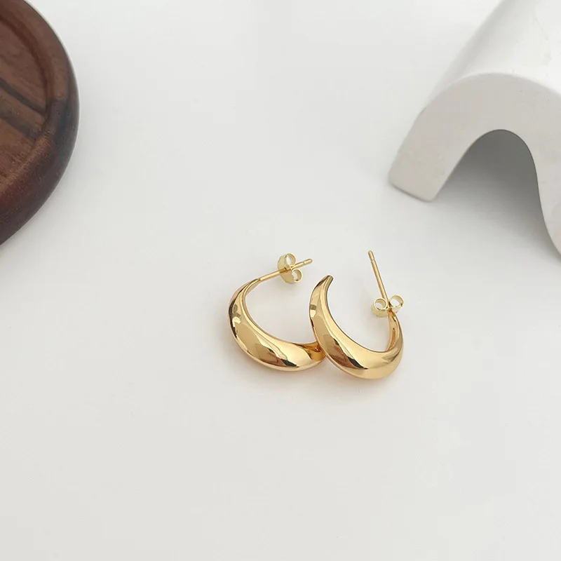 925 Sterling Silver Hoop Earrings Fashion 18K Gold Plated Earrings C Shape Ear Jewelry Earrings Women Wholesale