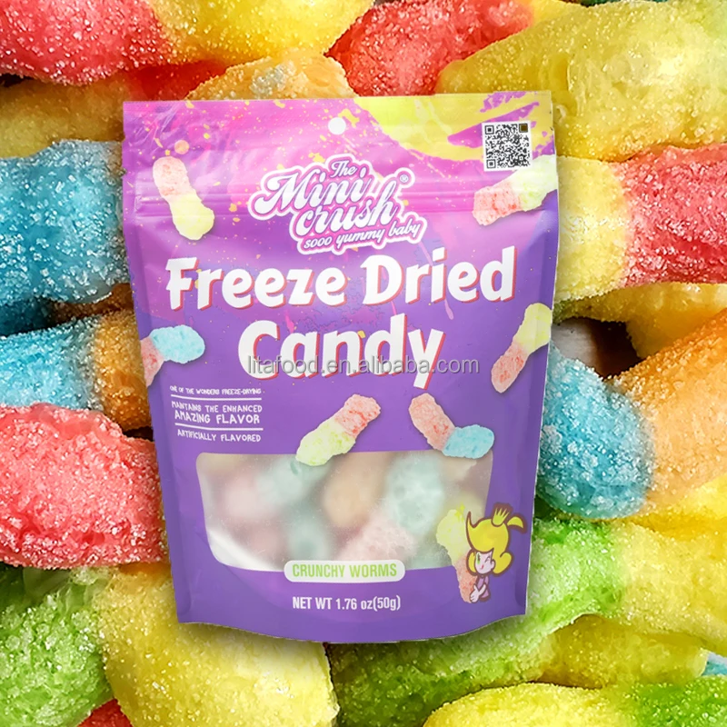 New Arrival Freeze Dried 50g sour worm shape Candy