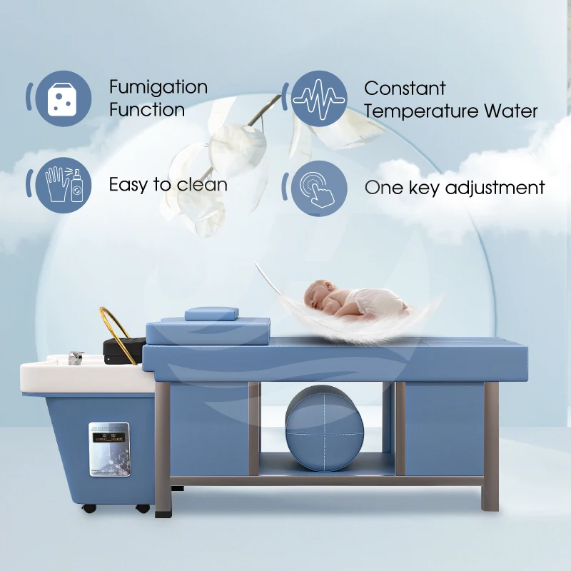 Commerical modern spa head bed water cycle heated water therapy hair salon washing shampoo bed japanese hair spa wash basin