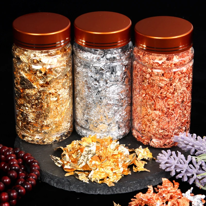 Nail Gold Foil Flakes For Resin Gilding Metal Gold Leaf Flakes for Nails Art Crafts Painting Slime