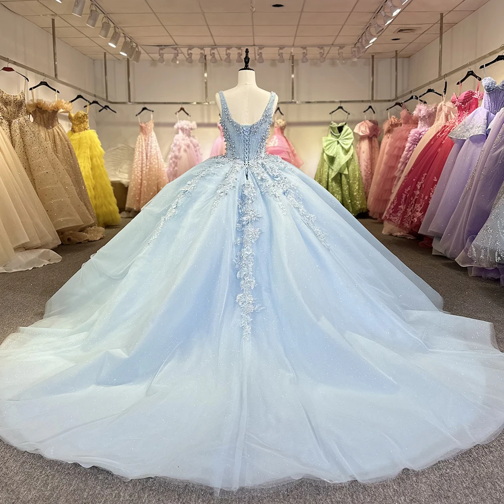 Light Sky Blue Long Quinceanera Dresses Ball Gown Birthday Party Dress Graduation Gown Sweetheart Dress Dy1273-1