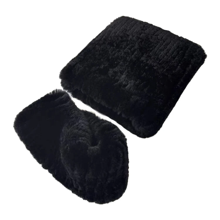 CX-C-360 Winter Knitted Beanie Hats Furry Real Rex Rabbit Fur Hat and Scarf Set